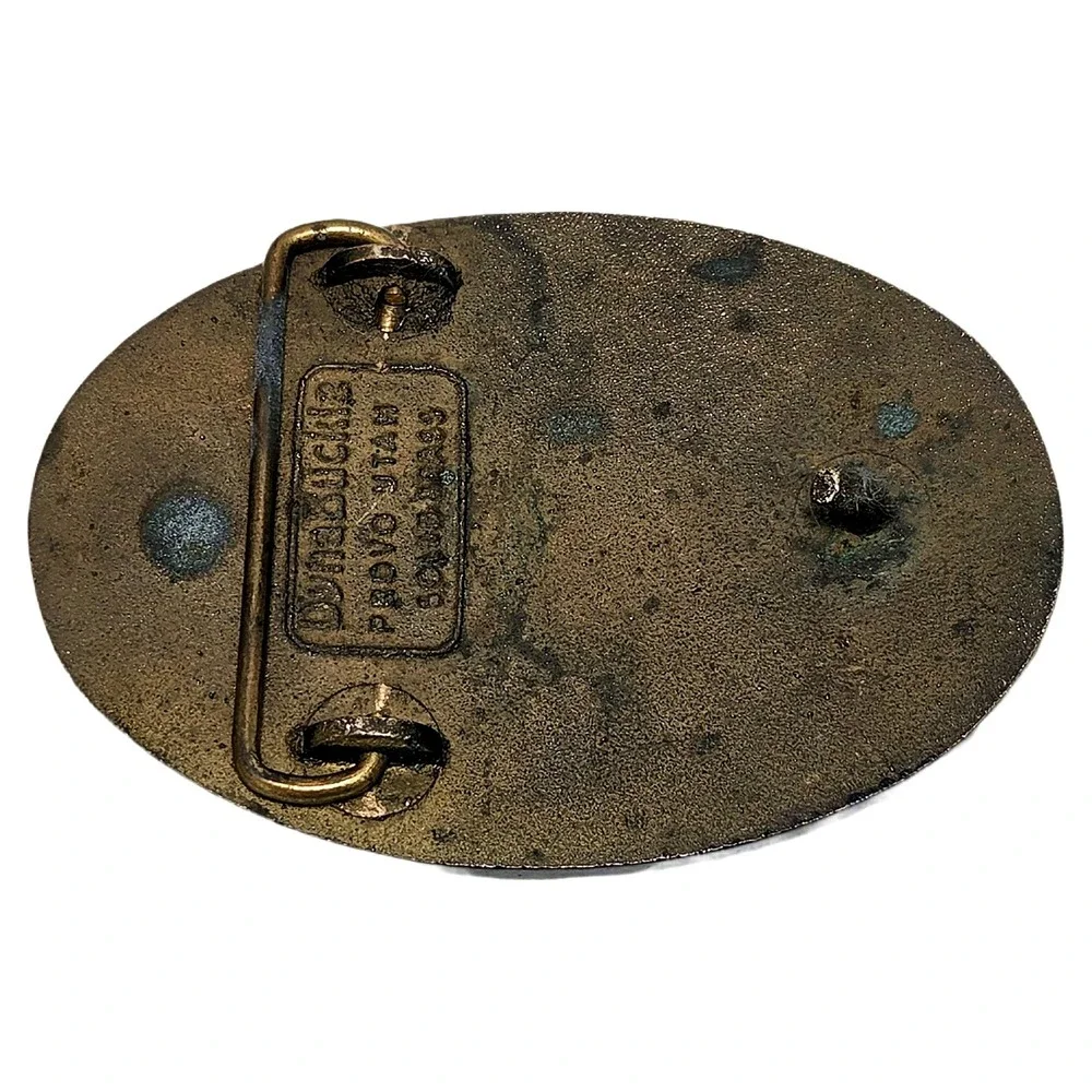 Cozad Custom Built Trailers Solid Brass Belt Buckle Vintage Oval Provo Utah Euc